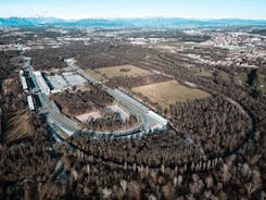 Photo of aerial view of the main square with church in Monza in north Italy.