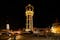 photo of view of the water tower of Siófok city at night, Siófok, Hungary.