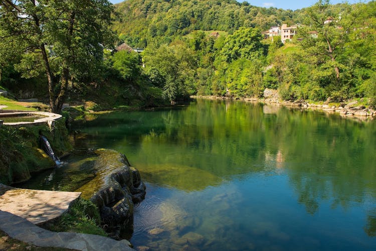 PHOTO OF VIEW OF Vrucica Hot Springs on the Vrbas River as it flows through Srpske Toplice south east of Banja Luka in Republika Srpska, Bosnia and Herzegovina