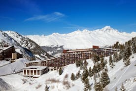 photo of panoramic view of the ski resort, les arcs 1950, French Alps.