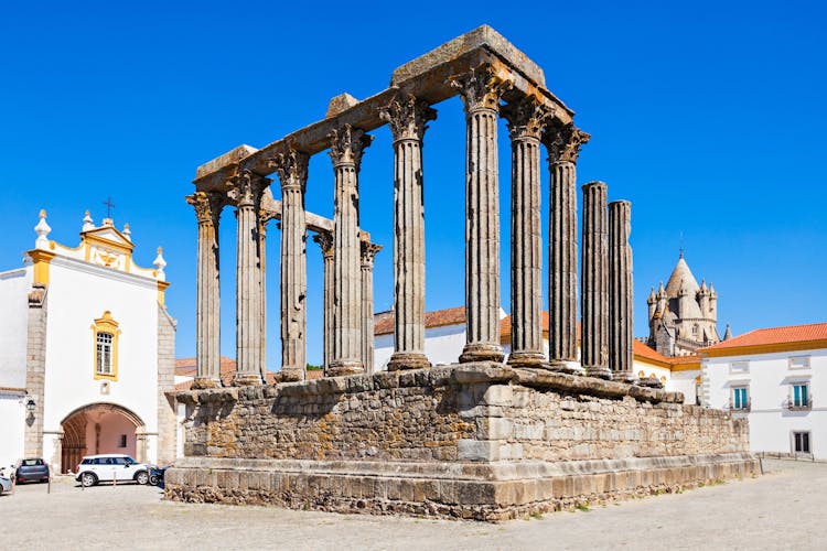 Photo of the Roman Temple of Evora (Templo romano de Evora), also referred to as the Templo de Diana is an ancient temple in the Portuguese city of Evora.
