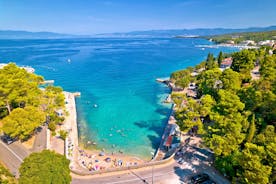 Photo of aerial view of Historic Adriatic town of Krk aerial view, Island of Krk, Kvarner bay of Croatia.