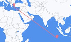 Flyrejser fra Home Island, Cocosøerne til Astipálea, Grækenland