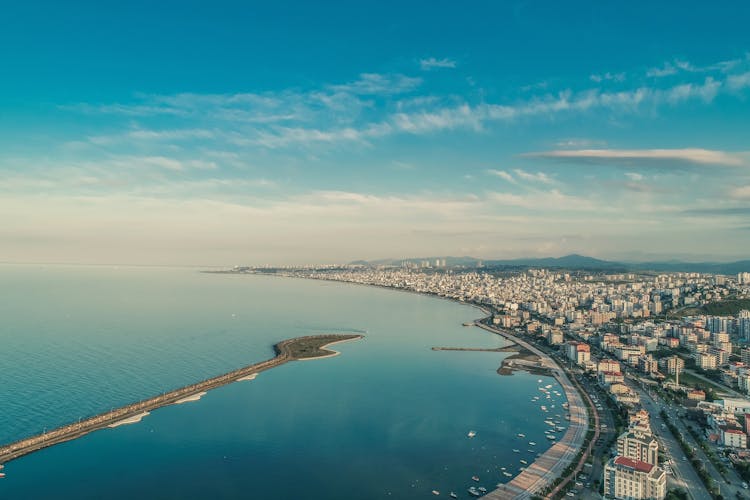 Photo of beach view taken by drone from Atakum district of Kurupelit Yat Limanı Samsun.