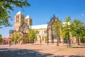 Photo of beautiful panoramic view of historic Bremen Market Square in the center of the Hanseatic City of Bremen with The Schuetting and famous Raths buildings on a sunny day with blue sky in summer, Germany.
