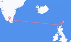 Lennot Kirkwallista, Skotlanti Narsarsuaqiin, Grönlanti