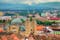 Photo of Sibiu cityscape with Holy Trinity Cathedral in Transylvania, Romania.