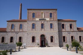 photo of entrance to the archeological museum of Thiva in Greece. The letters mean “Archeological Museum of Thebes”.