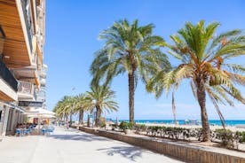 Photo of aerial view of coast at Calafell cityscape with modern apartment buildings, Spain.