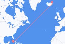 Flyreiser fra Grand Cayman, Caymanøyene til Egilsstaðir, Island