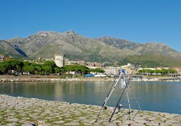 Photo of beautiful landscape of panoramic aerial view port of Genoa in a summer day, Italy.