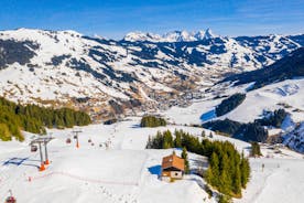 photo of the romantic, Snow covered Skiing Resort of Cortina d Ampezzo in the Italian Dolomites seen from Tofana with Col Druscie in the foreground.