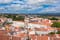 Photo of aerial view of Alcobaca Monastery and the city in Alcobaca, Portugal.
