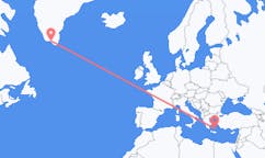 Lennot Narsaqista, Grönlanti Santorinille, Kreikka