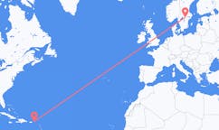 Flyreiser fra Tortola, De britiske jomfruøyene til Örebro, Sverige