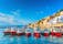 Photo of traditional taxi boats in the port of Hydra island