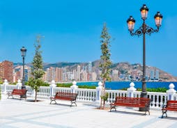 Photo of aerial view of Benidorm and Levante beach in Alicante Mediterranean of Spain.