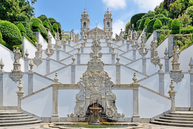 Photo of the Bom Jesus do Monte Sanctuary is located in the city of Braga, Portugal. It is one of the iconic location of Portugal, with a long and beautiful stairways leading to the doors of the cathedral.