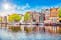 Amsterdam Netherlands dancing houses over river Amstel landmark in old european city spring landscape.