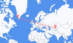 카자흐스탄 쉼켄트에서 출발해 그린란드 파미우트(Paamiut)에게(으)로 가는 항공편