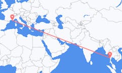 Lennot Myeikistä, Myanmarista, Myanmar (Burma) Touloniin, Ranska