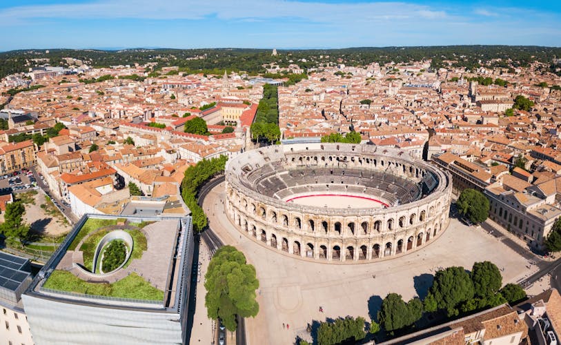 Photo of Nimes Arena aerial panoramic view. 