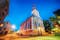 Photo of the old town and St. Elizabeth’s Church at night, Parnu, Estonia.