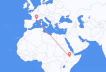 Vluchten van Addis Abeba naar Montpellier