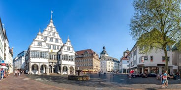 Photo of panorama of New City Hall in Hannover in a beautiful summer day, Germany.