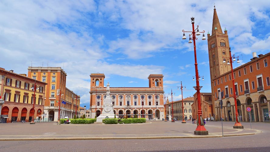 Photo of View of Aurelio Saffi square in the historic center of the city of Forlì in Emilia Romagna, Italy.