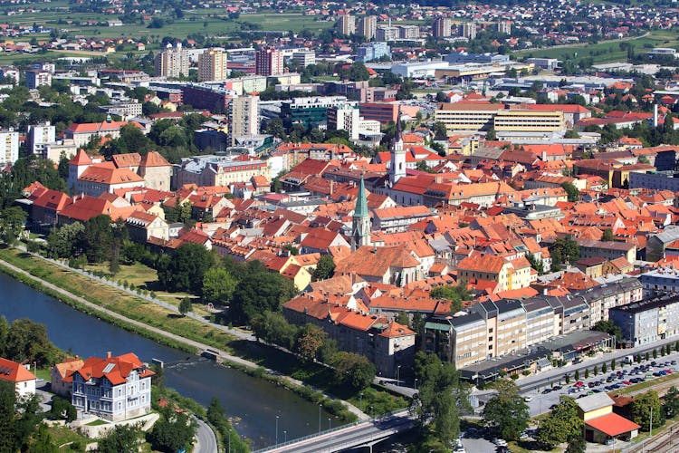 Photo of aerial view of Celje , Slovenia . 