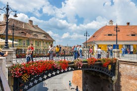Photo of the Small Square piata mica, the second fortified square in the medieval Upper town of Sibiu city, Romania.