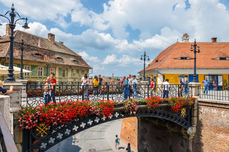 Old Town Square in the historical center of Sibiu was built in the 14th century, Romania.