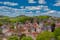 Photo of aerial view of the City of Eisenach with the Wartburg Castle in the background in Germany.
