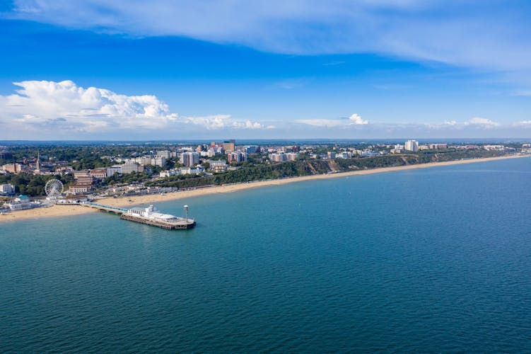 Photo of aerial drone of the Bournemouth beach.