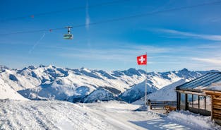 Photo of scenery of famous ice skating in winter resort Davos, Switzerland.