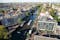 Photo of aerial view from the Westerkerk to the Anne Frank House and Canal with boats in Amsterdam.