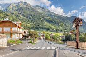 photo of French alps mountain and Saint-Gervais-les-Bains village, in spring in France.