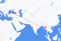 Lennot Yangonista, Myanmar (Burma) Erzurumiin, Turkki