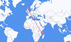 Flyreiser fra Mamoudzou, Frankrike til Durham, England