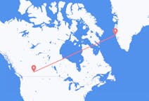 カナダのカルガリーから、グリーンランドのマニツォクまでのフライト