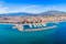 Photo of aerial panoramic view of Fuengirola city beach and marina, Fuengirola is a city on the Costa del Sol in the province of Malaga in the Andalusia, Spain.