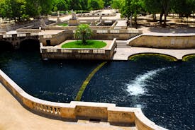 Photo of Nimes Arena aerial panoramic view. Nimes is a city in the Occitanie region of southern France.