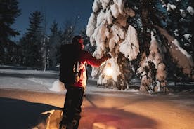 Randonnée en raquettes en soirée dans la nature sauvage du cercle polaire arctique