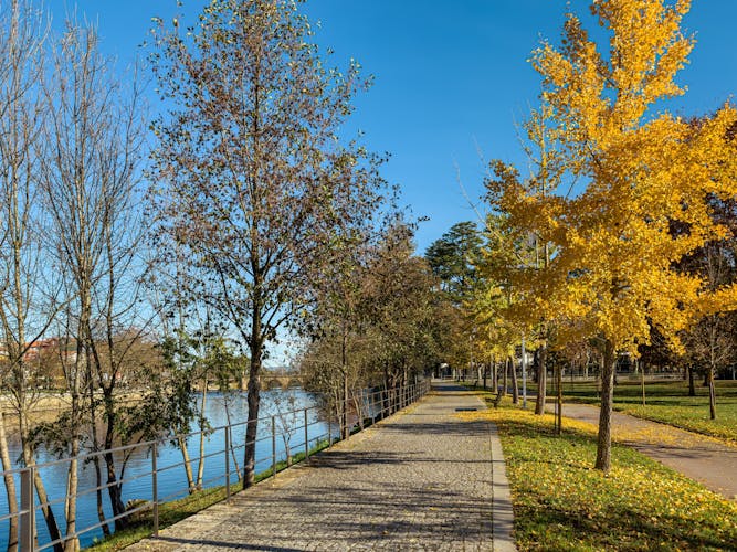 View along the Tamega river city park in Chaves, Portugal