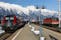 photo of view of Scenery of trains parking by the platforms of Innsbruck Main Station and snowy Nordkette mountains of Karwendel Alps, Pertisau, Austria.