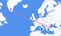 Flyreiser fra Narsaq, Grønland til Istanbul, Tyrkia