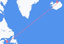 カナダのレ・イル・ド・ラ・マドレーヌ、ケベック州から、アイスランドのアークレイリまでのフライト