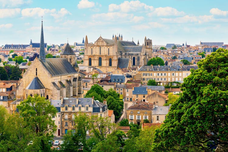 Panoramic view of Poitiers city landscape- France.