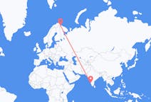 Vluchten van Mangalore, India naar Kirkenes, Noorwegen
